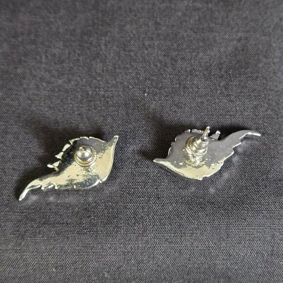 Winged Cat Eye Stud Earring Purple Blue Fantasy Jewelry Silver Tone Cosplay Goth - Picture 2 of 7